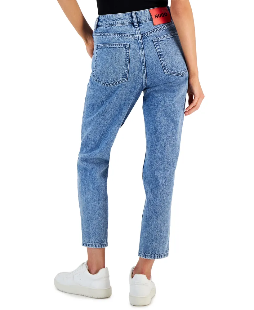 Women's Mid-Rise Ripped Tapered Relaxed Denim Jeans