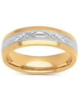 Men's Carved & Beaded Wedding Band in Sterling Silver & 18k Gold-Plate