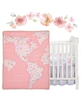 Lambs & Ivy Girls Rule the World Pink Floral 4-Piece Baby Crib Bedding Set