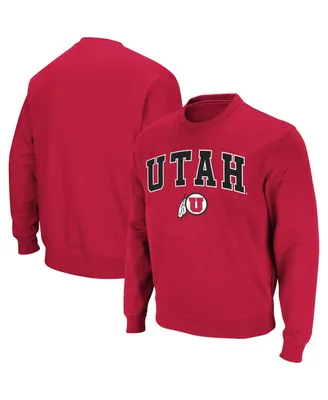 Men's Colosseum Red Utah Utes Arch and Logo Crew Neck Sweatshirt