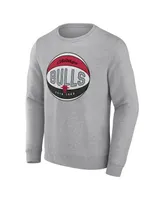 Men's Fanatics Heathered Gray Chicago Bulls True Classics Vint Pullover Sweatshirt