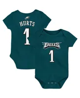 Newborn and Infant Girls Boys Jalen Hurts Midnight Green Philadelphia Eagles Mainliner Player Name Number Bodysuit