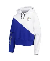 Women's Dkny Sport White and Royal Los Angeles Rams Bobbi Color Blocked Pullover Hoodie