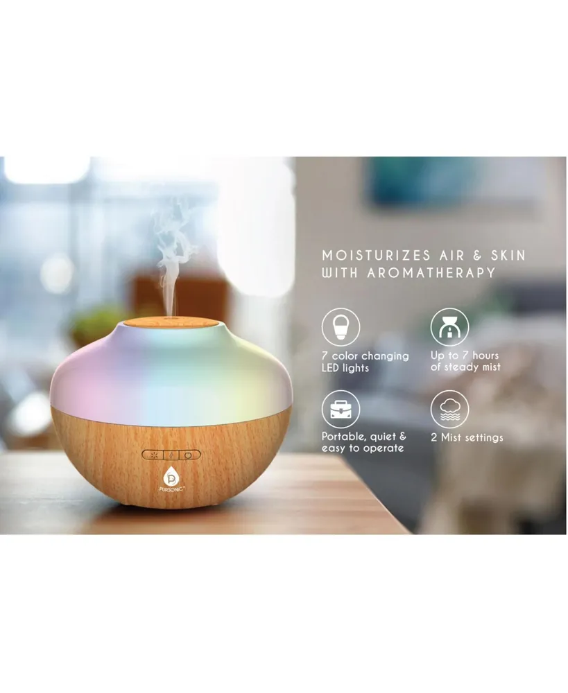 Pursonic 300ml Aromatherapy Essential Oil Diffuser Moisturizes Air & Skin, 7 Color Changing Led Lights Waterless Auto Shut-Off