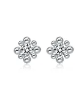 Genevive Gv Sterling Silver White Gold Balls with Clear Round Cubic Zirconia Stud Earrings