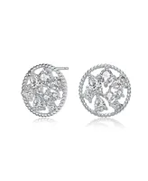 Genevive Gv Sterling Silver White Gold Plated Ball Halo with Clear Multi Shape Cubic Zirconia Round Earrings