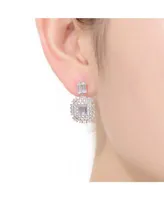 Genevive Gv Sterling Silver White Gold Plated Clear Emerald with Round Cubic Zirconia Lace Cluster Drop Earrings