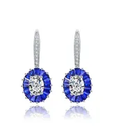 Genevive Gv Sterling Silver White Gold Plated and Sapphire Cubic Zirconia Leaverback Earrings