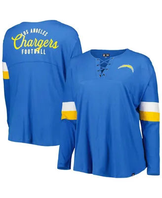 Women's New Era Powder Blue Los Angeles Chargers Plus Size Athletic Varsity Lace-Up V-Neck Long Sleeve T-shirt