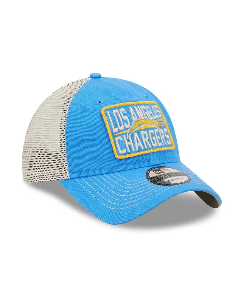 Men's New Era Powder Blue, Natural Los Angeles Chargers Devoted Trucker 9Twenty Snapback Hat