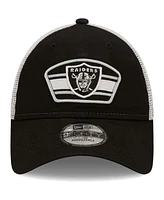 Men's New Era Black, White Las Vegas Raiders Logo Patch Trucker 9Forty Snapback Hat