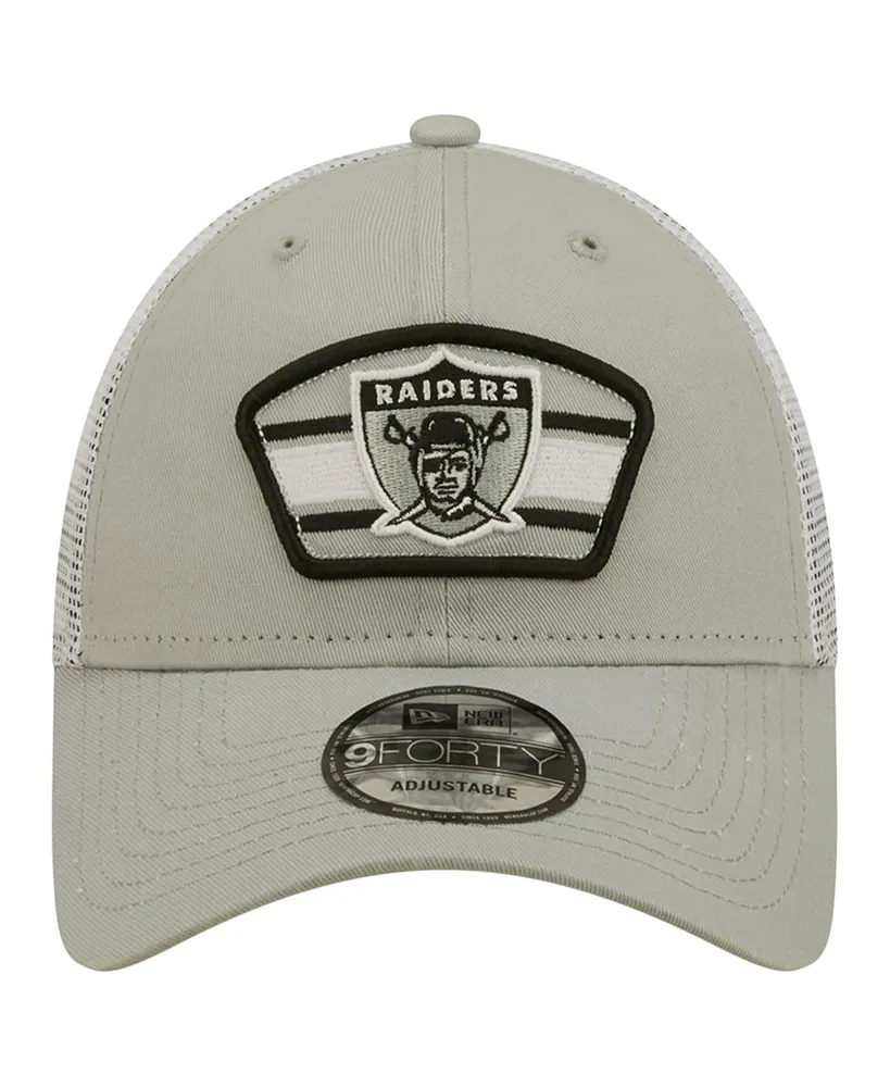 Men's New Era Gray, White Las Vegas Raiders Logo Patch Trucker 9Forty Snapback Hat
