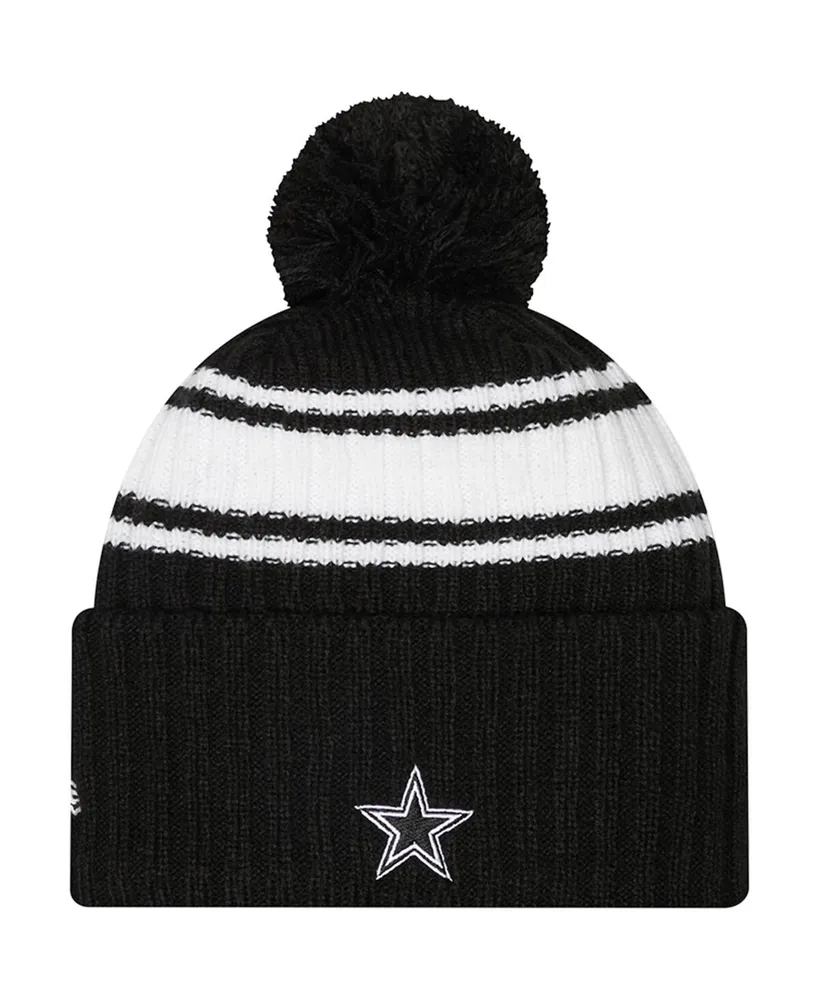 Men's New Era Black, White Dallas Cowboys 2022 Sideline Cuffed Pom Knit Hat