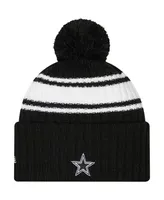 Men's New Era Black, White Dallas Cowboys 2022 Sideline Cuffed Pom Knit Hat