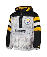 Men's Starter White, Black Pittsburgh Steelers Thursday Night Gridiron Raglan Half-Zip Hooded Jacket