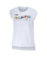 Women's Wear by Erin Andrews White Pittsburgh Steelers Greetings From Muscle T-shirt