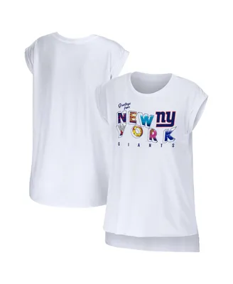 Women's Wear by Erin Andrews White New York Giants Greetings From Muscle T-shirt