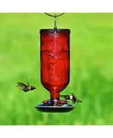 Perky-Pet Antique Glass Bottle Hummingbird Feeder, Red