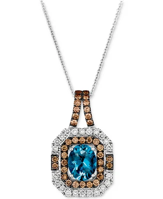 Le Vian Deep Sea Blue Topaz (1-3/4 ct. t.w.) & Diamond (1-1/10 ct. t.w.) Halo Pendant Necklace in 14k White Gold, 18" + 2" extender