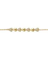 Genevive Sterling Silver 14k Yellow Gold Plated with Cubic Zirconia Pave Heart Stampato Link Bracelet