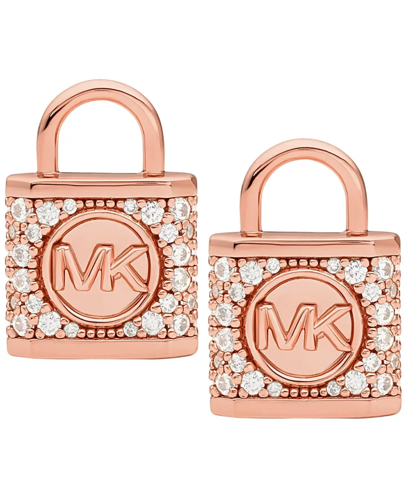 Michael Kors 14K Rose Gold-Plated Sterling Silver Pave Lock Stud Earrings