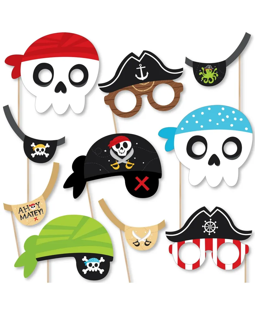 Big Dot Of Happiness Pirate Ship Adventures Skull Birthday Party Photo Booth  Props Kit 10 Ct - Assorted Pre