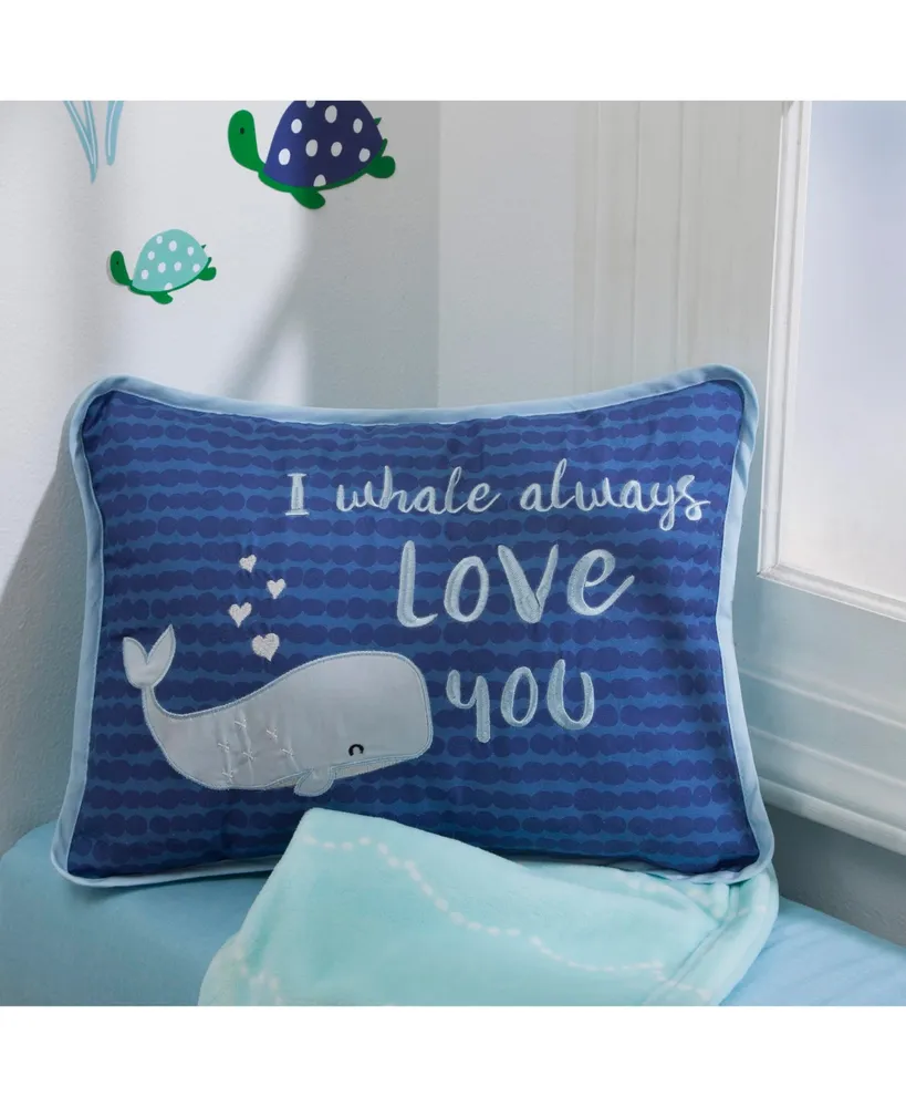 Lambs & Ivy Oceania Blue I Whale Always Love You Nautical Ocean Theme Decorative Nursery Throw Pillow
