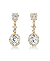 Genevive Gv Sterling Silver with Gold Plated Clear Oval with Princess and Round Cubic Zirconia Accent Long Drop Earrings