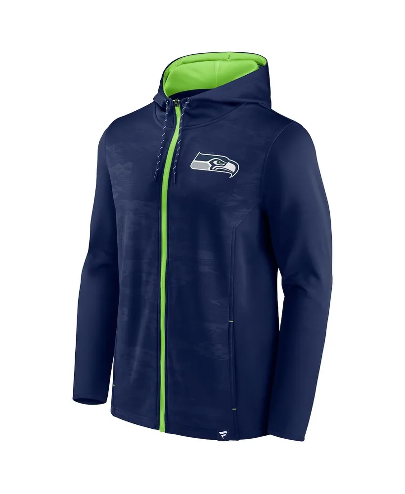 Men's Fanatics College Navy, Neon Green Seattle Seahawks Ball Carrier Full-Zip Hoodie