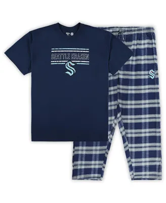 Men's Deep Sea Blue, Gray Seattle Kraken Big and Tall T-shirt Pajama Pants Sleep Set