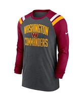 Men's Nike Heathered Charcoal, Burgundy Washington Commanders Tri-Blend Raglan Athletic Long Sleeve Fashion T-shirt