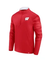 Men's Fanatics Red, White Wisconsin Badgers Ringer Quarter-Zip Top