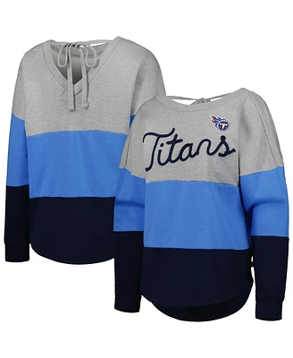 Women's Touch Heathered Gray, Navy Tennessee Titans Outfield Deep V-Back Pullover Sweatshirt