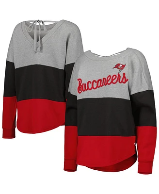 Women's Touch Heathered Gray, Red Tampa Bay Buccaneers Outfield Deep V-Back Pullover Sweatshirt