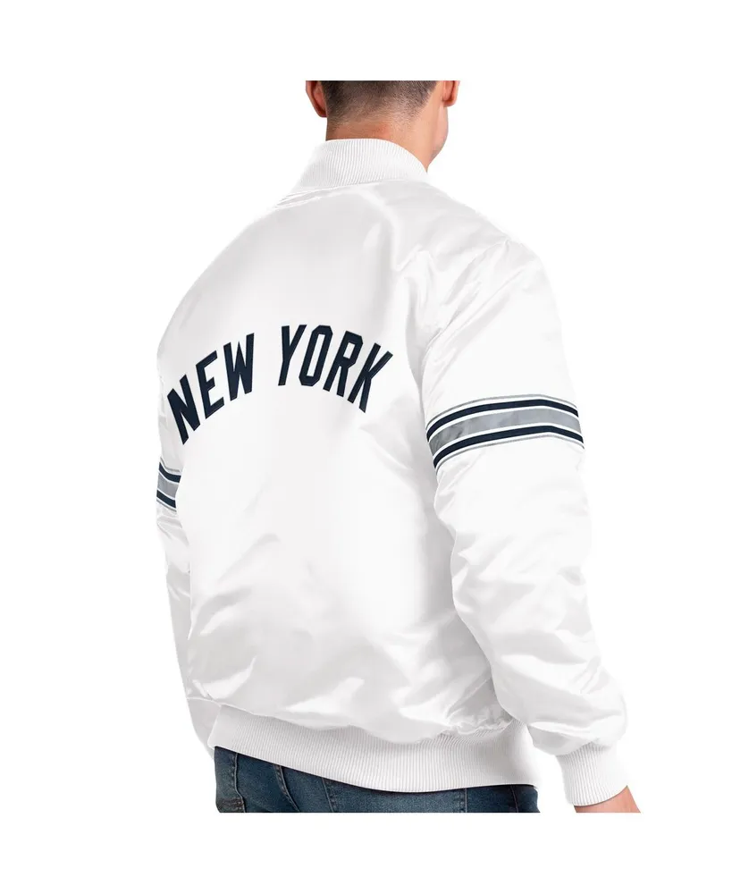 Men's Starter White New York Yankeess Power Forward Satin Full-Snap Varsity Jacket
