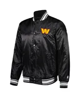 Men's Starter Black Washington Commanders Locker Room Satin Varsity Full-Snap Jacket