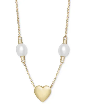 Cultured Freshwater Pearl (7 1/4 x 8mm) Heart 18" Pendant Necklace in 14k Gold-Plated Sterling Silver