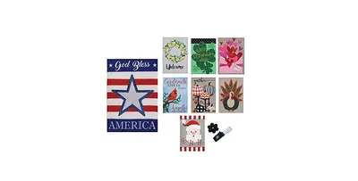 Evergreen Seasonal Burlap Flag Set of 8