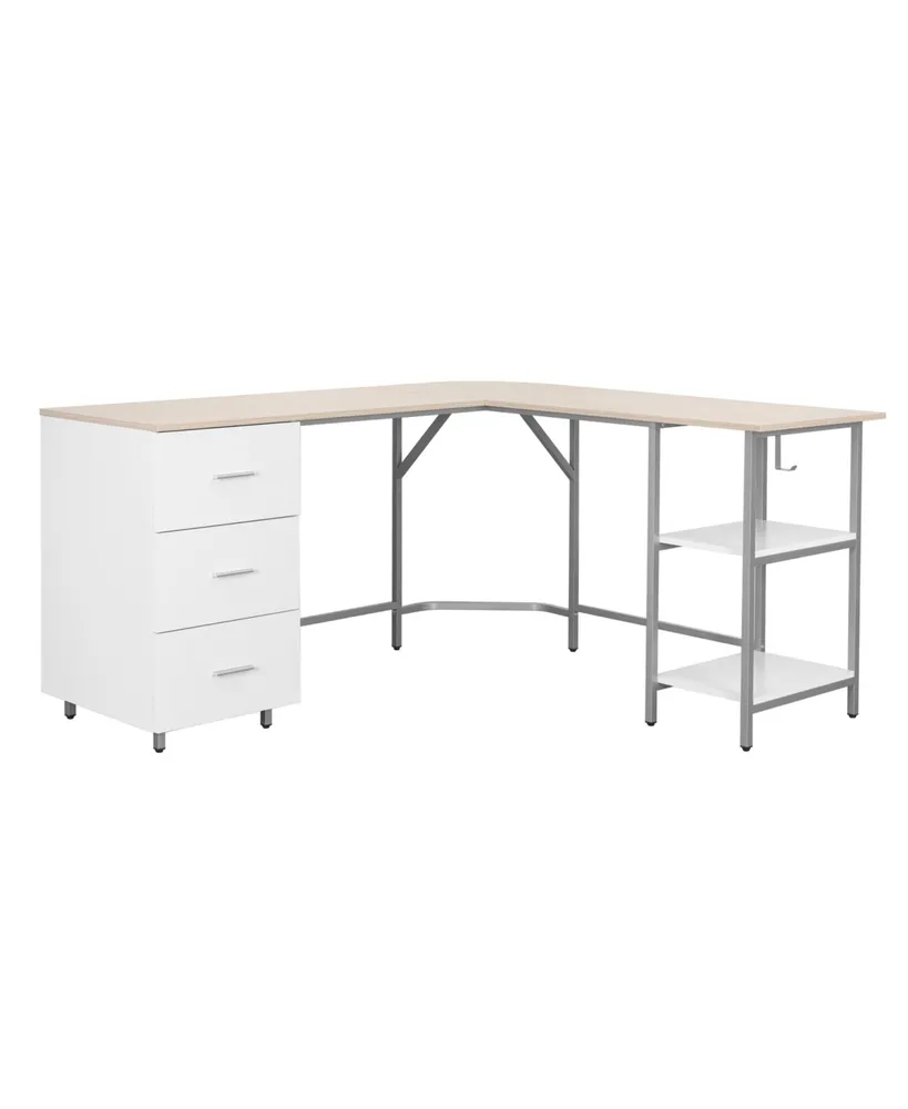 Techni Mobili Wood L-Shape Home Office with Storage Two-Tone Desk