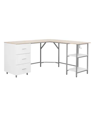 Techni Mobili Wood L-Shape Home Office with Storage Two-Tone Desk