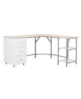 Techni Mobili Wood L-Shape Home Office with Storage Two-Tone Desk