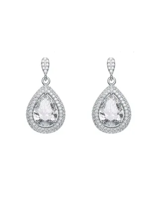 Genevive Sterling Silver White Gold Plated Cubic Zirconia Pear Drop Earrings