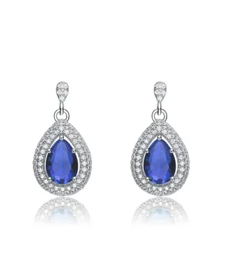 Genevive Sterling Silver White Gold Plated Cubic Zirconia Pear Drop Earrings