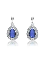 Genevive Sterling Silver White Gold Plated Cubic Zirconia Pear Drop Earrings