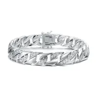 Men's Sterling Silver Iced Out Cubic Zirconia Braided Cuban Chain Bracelet