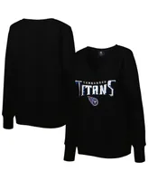 Women's Cuce Black Tennessee Titans Sequin Logo V-Neck Pullover Sweatshirt