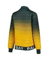 The Wild Collective Women's Green, Gold Green Bay Packers Color Block Full-Zip Puffer Jacket