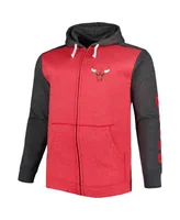 Fanatics Men's Heathered Red, Black Chicago Bulls Big and Tall Down Distance Full-Zip Hoodie