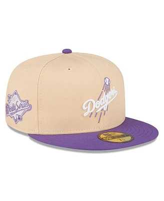 Men's New Era Peach, Purple Los Angeles Dodgers 1988 World Series Side Patch 59FIFTY Fitted Hat