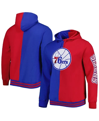 Men's Mitchell & Ness Royal, Red Philadelphia 76ers Hardwood Classics Split Pullover Hoodie